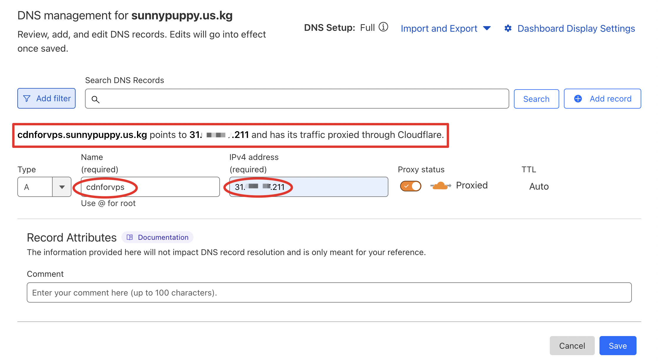 add dns A record on cloudflare